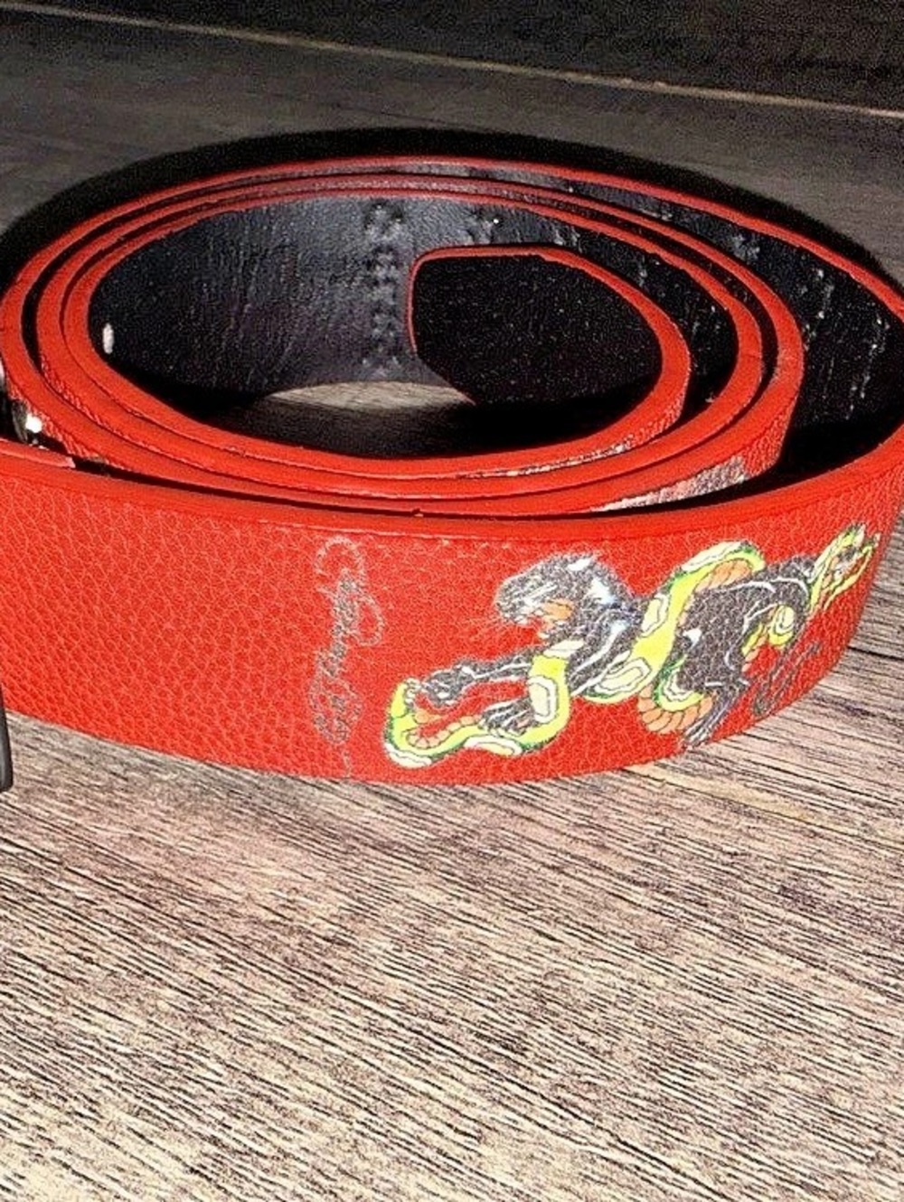 Ed Hardy Panther Print Red Belt with Rivet Studs